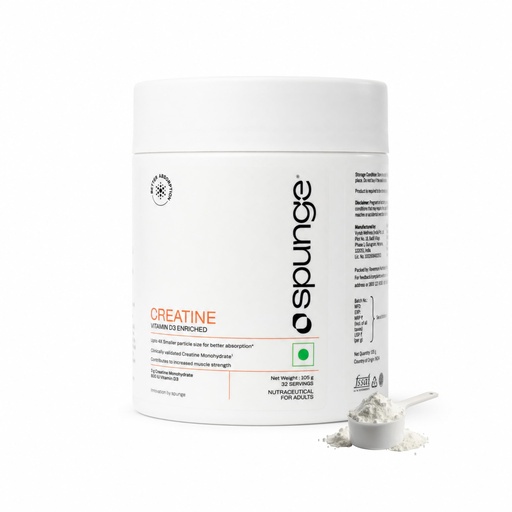 [BRSRYEL6OB7QYGTJ] Spunge Creatine | Vitamin D3 Enriched | 105g | Creatine Monohydrate Powder with Added Vitamin D3 | Upto 4X Smaller Particles | Supports Muscle Strength, Performance & Bone Health | Daily Dietary Supplement