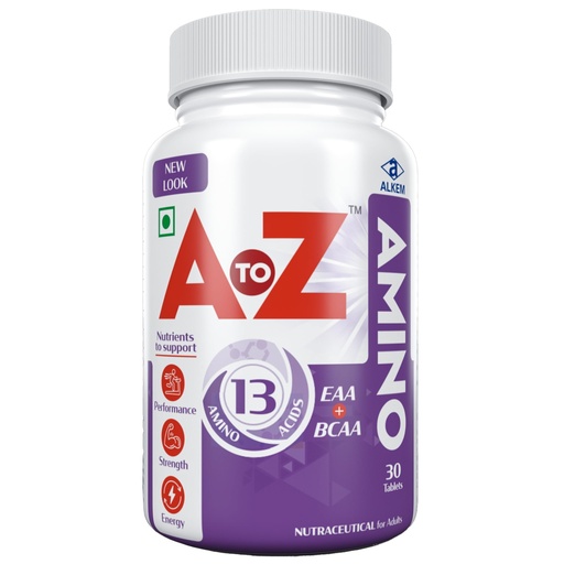 [BRSRYZY3BAFGADTB] A to Z Amino Tablets | Amino Acid Supplement for Strength, Muscle Recovery & Protein Synthesis | 13 Amino Acids with Iron, Zinc & Folic Acid | Helps Reduce Weakness & Fatigue | Vegetarian Formula | 30 Tablets