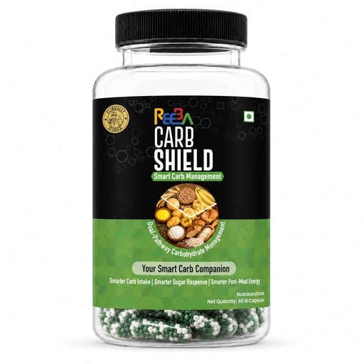 [BRSRYFAHDIDWG3LJ] Reeba Carbshield, Lowers Post meal Glucose Spike, Helps in Insulin Resistance, PCOS, Obesity, Weight Management, Reducose + White Kidney Bean + Ceylon Cinnamon + Chromium Picolinate, 60 Beadlet Capsules, 1 month supply.