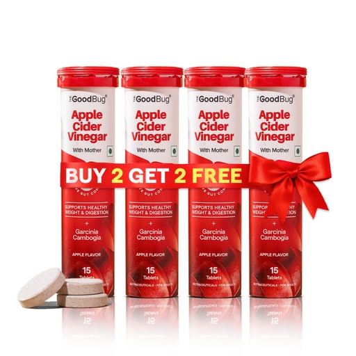 [BRSRGHYRBEFWO3T6] The Good Bug Apple Cider Vinegar Effervescent with Mother - 60 Tablets | Vit B6 & B12 | Buy2Get2FREE | Boosts Metabolism, Controls Cravings | 500mg ACV, 500mg Garcinia | No Added Sugar, No Maltodextrin