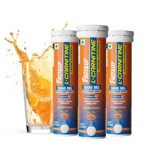[BRSRG2Y2DJ6QKGT5] FAST&UP L-CARNITINE 3000 MG - Helps convert fat into energy, ADVANCED TRIPLE ACTION FORMULA, Carnipure™ Carnitine with added Garcinia cambogia and Potassium, Orange Flavour, 10 Count (Pack of 3)