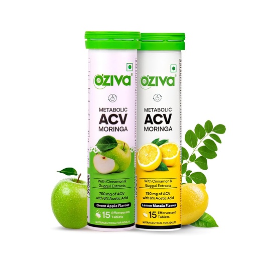 [BRSRAHALOZ7BO2YV] OZiva ACV Moringa,15 Effervescent Green Apple & Lemon Masala, Pack of 2
