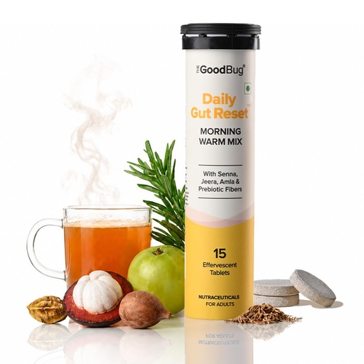 [BRSRYZQBO4BWCADU] The Good Bug Gut Reset Morning Warm Mix | Effervescent Tablets with Ayurvedic ingredients & Prebiotic Fibres | Supports Regular Bowels, Eases Bloating & Digestive Comfort | 15 Tablets