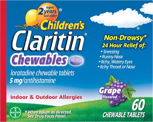 [BRSWYEIPBYIGYG3P] Children's Claritin Chewables 24 HR Children Allergy Medicine, Grape, 60 Count