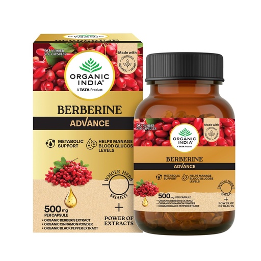 [BRSRGFIBDEHGCH3G] Organic India Berberine Advance Capsules, 60 Veg Capsules, 500 mg per Capsule, With Organic Cinnamon & Black Pepper Extract, Metabolic Support & Blood Glucose Balance