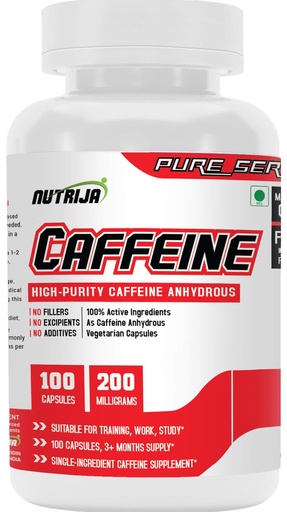 [BRSWGAAFOEGRQA33] NutriJa Caffeine 200mg 100 Capsules | Caffeine Capsules for Pre-Workout and Daily Use | Sugar-Free, No Added Calories