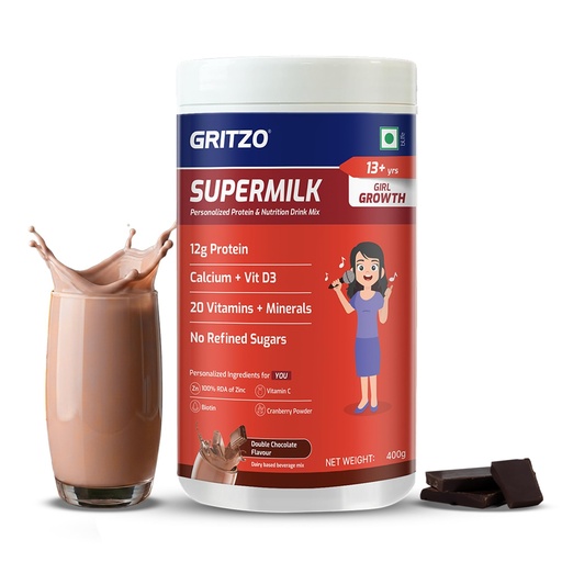 [BRSW2ED2C4HWAYA4] Gritzo SuperMilk Growth (13+ Girl), Double Chocolate, 400g