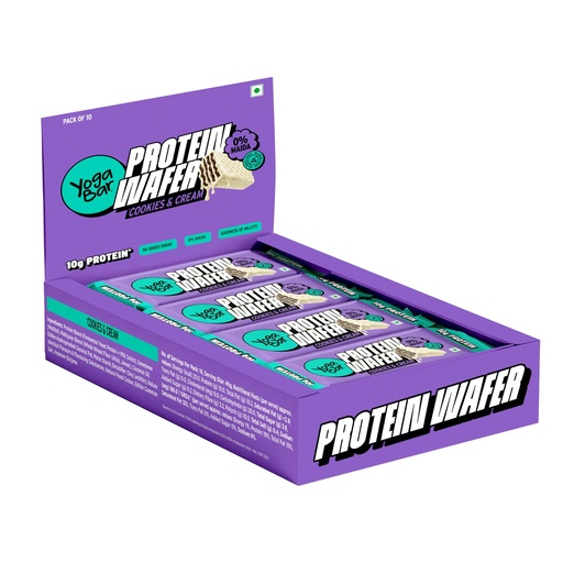 [BRSRGAAECIPWYFI7] Yogabar 10g Protein Wafer Bars | Cookies & Cream Flavor | 0% Maida | Made with Millets | Crunchy High Protein Bars | 40g Each | Pack of 10