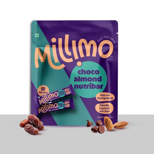 [BRSRGGQ2PN7WKDIV] Millimo Kids Nutribar – Choco Almond, 150g | Natural Protein & Fibre from Real Ingredients | Dates, Almonds & Cashews | No Refined Sugar