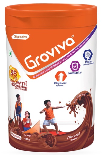 [BRSWGYACOEFGG3T5] Groviva Milk Protein Powder for Kids 2-6 years | 400g Chocolate Jar | 38 Growth & Digestive Nutrients | Supports Physical Growth, Brain Development & Immunity Jar, 400g (Chocolate, Pack of 1)