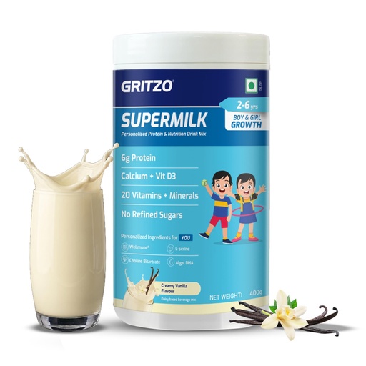 [BRSREHAEBEMREF34] Gritzo SuperMilk Growth (2-6y Kids), Creamy Vanilla, 400g