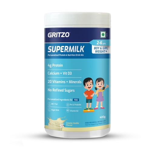 [BRSRGZITDJ7RQF3D] Gritzo SuperMilk Weight+ (2-6y Kids), Creamy Vanilla, 400g