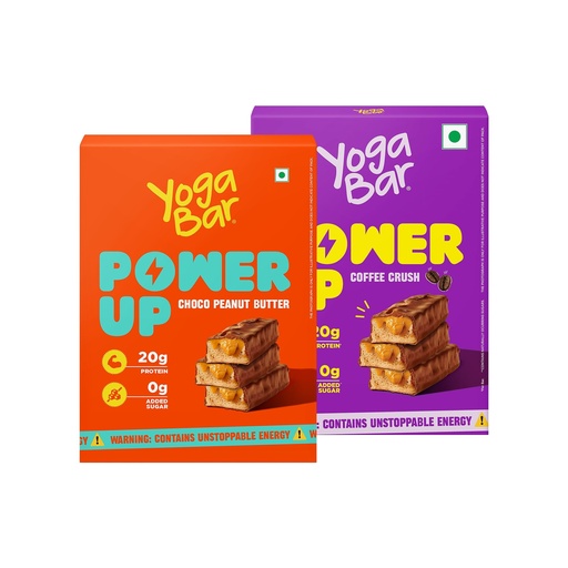[BRSRACY7BAMA2AD4] Yogabar Power Up 20g Protein Bar (5 x Choco Peanut Butter Bars, 5 x Coffee Rush Bars) | No Added Sugar Protein Bars | Premium High Protein Blend - Concentrate, Peanuts & Soy | Healthy Protein