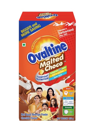 [BRSRYYI7DEIQIALK] OVALTINE Malted Health Drink Chocolate Flavour Powder, Nutrition Drink Powder, Rich Malt & Cocoa Taste, Tasty Milk Mix Drink, Daily Energy & Growth Beverage for Kids & Adults, 450g (Pack of 1)