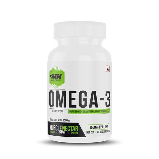 [BRSRMCAFO57QOYA6] Muscle Nectar (MN) Omega 3 Fish Oil Triple Strength 2500mg for Men & Women - Molecularly Distilled (1500mg EPA/DHA) (120 Soft gels)
