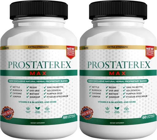 [BRSRABATBN5QMAIY] ProstateRex Max Extra Strength Prostate Health Support Supplement, Saw Palmetto, Vegan, Non-GMO, Gluten-Free – 120 Capsules (2)