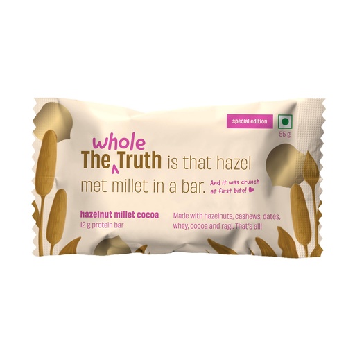 [BRSRYYAHOEPQAHLL] The Whole Truth - Super Crunchy Hazelnut Millet Cocoa Protein Bar 12G | Pack of 5 x 55g | Cleanest Dessert Ever | Real Hazelnuts | Anytime Indulgence
