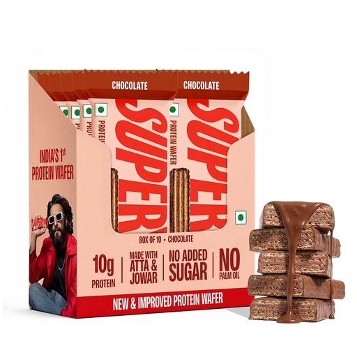 [BRSRAHY5OV5R6H33] SuperYou Chocolate Protein Wafer Bars (Pack of 10)|10g Protein, 3g Fiber, No Added Sugar|Yeast Fermented Protein|Energy Bars|Crunchy Wafer Bar|100% Vegetarian|No Palm Oil|400g