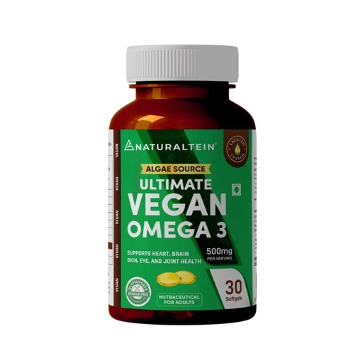 [BRSREZQCOQFWC3A7] Naturaltein Ultimate Vegan Omega 3 (30 Softgels) | Algae Source DHA | 1000 mg Algae Oil & 500 mg DHA Per Serving | Plant-Based Omega 3 | Tested for Heavy Metals