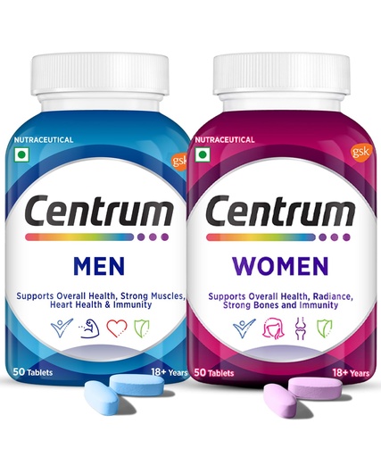 [BRSRMCY2CB4BEHQV] Centrum Multivitamin For Men With Grape Seed Extract + Multivitamin For Women With Biotin| Pack Of 50 - Tablet, 50 Servings