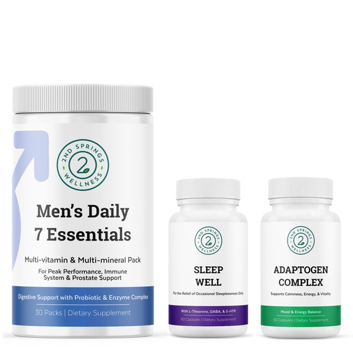 [BRSROEI5A55BOGQU] Men's Daily 7 Essentials, Sleep Well & Adaptogen Complex Bundle