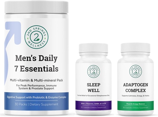 [BRSROEI5A55BOGQU] Men's Daily 7 Essentials, Sleep Well & Adaptogen Complex Bundle