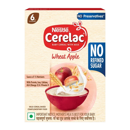 [BRSRAGQ2OR6QAEY3] Nestlé CERELAC Baby Cereal Wheat Apple, No Refined Sugar, STG-1, 360g
