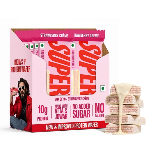[BRSRAHY5OANQ4DLK] SuperYou 10g Protein Wafer Bar | Strawberry Crème | 10g Protein | Pack of 10 | Made with Atta & Jowar | No Added Sugar | No Trans Fat | No Palm Oil | Fermented Yeast Protein | Energy Bar | 3g Fiber | 100% Vegetarian