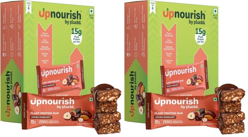 [BRSRYZAOAR5GMEL5] Upnourish by Pluckk | 15G Plant Protein Bar | Cocoa Hazelnut | No Preservative | No Added Sugar | Gut Friendly (Pack of 12) - 300G