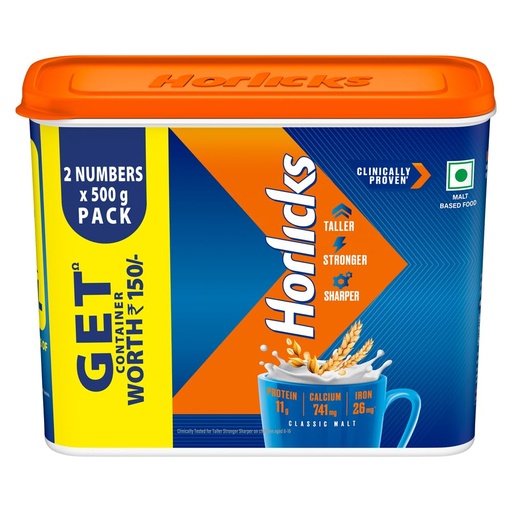 [BRSWKGQRDF5RUELO] Horlicks Nutrition Drink Container - 1 Kg - Classic Malt - Clinically Proven to make kids Taller, Stronger, Sharper