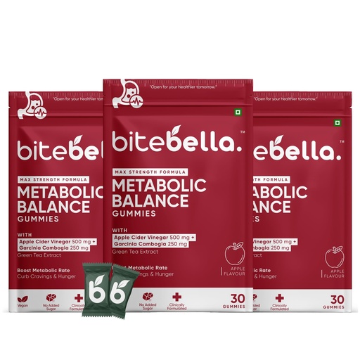 [BRSRYYD2CRYWO3IU] Metabolic Balance Gummies | Apple Cider Vinegar 500mg + Garcinia Cambogia 250mg | Green Tea, Inulin, L-Carnitine | Boost Metabolism & Curb Cravings | Vegan | Apple Flavour (Pack of 3)