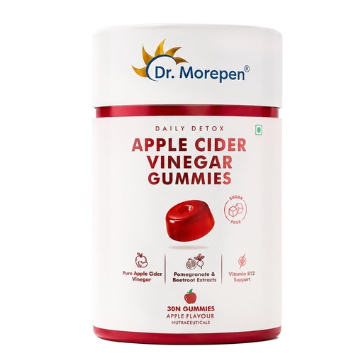 [BRSRGZD5ABYBOCLG] Dr. Morepen Apple Cider Vinegar Gummies with Pomegranate, Beetroot & Vitamin B12, Sugar-Free Daily Detox Supplement – Apple Flavour, 30 Gummies