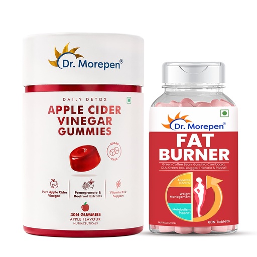[BRSRYFQQBZ5AOCQZ] Dr. Morepen Apple Cider Vinegar Gummies & Fat Burner Tablets Combo, 30 Gummies + 60 Tablets, Weight Management & Metabolism Support