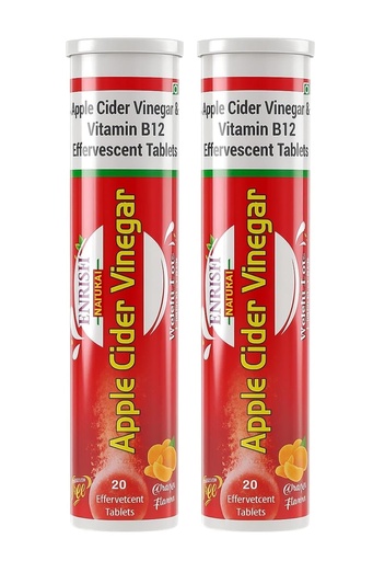 [BRSRG2QDBEIAY3TZ] Apple Cider Vinegar Effervescent Tablets with Vitamin B12 by ENRISHI | Natural Wellness Supplement for Digestion, Detox & Energy Support | Sugar-Free Refreshing ACV Tablets | Pack for Daily Health (2PCS)