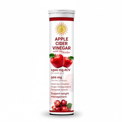 [BRSREH32BUARQGTD] Yog and Ayurved ACV Apple Cider Vinegar 1500mg Effervescent Tablet With Garcinia extract, Pomogranate extract, Green Tea, Fenugreek, Cinnamon, Vitamin C, B12 & B6, No Sugar 15 Tablet Pack Of 1