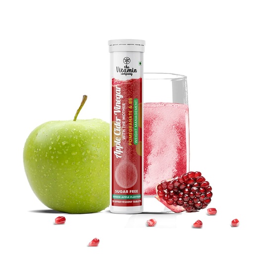 [BRSW2GL4BF5AE2TL] Apple Cider Vinegar with Mother Effervescent Tablets with Vitamin B6, For Weight Management, Green Apple Flavour (Pack of 1, 20 Tablets)