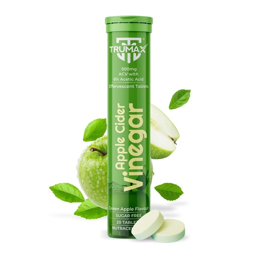 [BRSRAZL2AQMGKFYU] Apple Cider Vinegar Tablets for Weight Loss 500mg, Green Apple Flavor with Vitamin B6, B12 & Pomegranate Extract | 20 Effervescent Sugar-Free Tablets | Support Digestion & Boost Metabolism