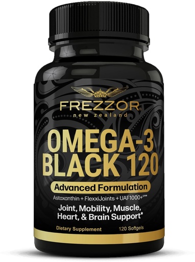 [BRSROFT4CEHB4CAY] FREZZOR Omega 3 Black - Green Lipped Mussel Oil Capsules, Made in New Zealand, UAF1000+, No Fishy Aftertaste, 120 Count (Pack of 1)