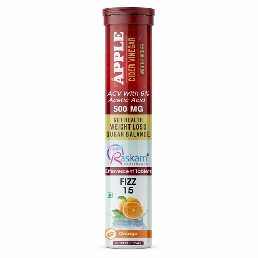[BRSRACARCQAQ2HTA] Apple Cider Vinegar Effervescent Tablet ACV With Mother 15 Effervescent Tablets 500mg (Pack of 1, Orange)