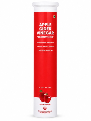 [BRSRYZI3CQBRA3L6] Apple Cider Vinegar Effervescent Tablets, Apple Flavour Fizzy Dissolvable Nutraceutical Supplement, Instant Effervescent Drink Tablets, 20 Tablets, Tube Pack for Daily Wellness Routine