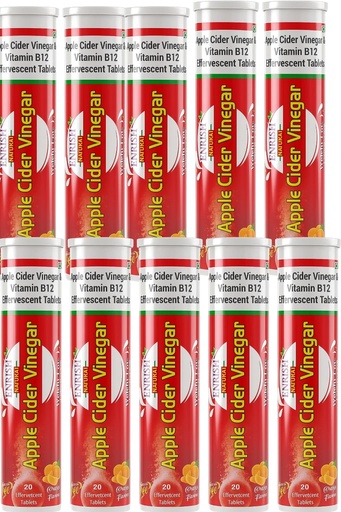 [BRSRGZAPBEPGKH3A] Apple Cider Vinegar Effervescent Tablets with Vitamin B12 by ENRISHI | Natural Wellness Supplement for Digestion, Detox & Energy Support | Sugar-Free Refreshing ACV Tablets | Pack for Daily Health (Pack Of 10)