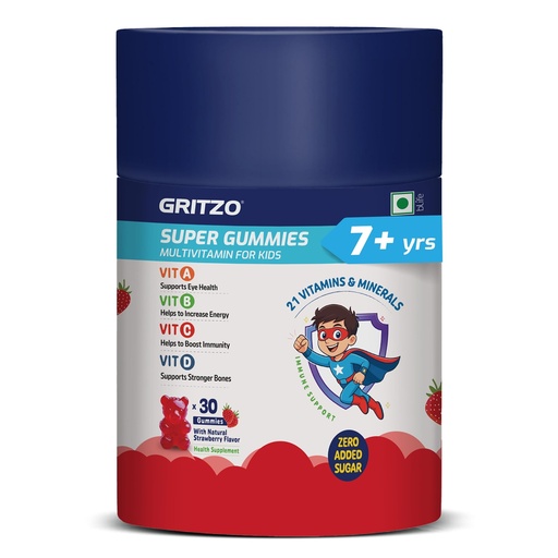 [BRSREAT4OJ4AG3LZ] Gritzo Super Gummies Multivitamin (7+ Kids), Strawberry, 30 Gummies