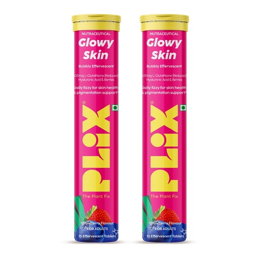[BRSRYYYBDJ6WKCA6] The Plant Fix Plix Glutathione Effervescent Tablets for Clear, Glowing & Youthful Skin | 600mg Glutathione, Vit E & Hyaluronic Acid | No Maltodextrin | Strawberry | Pack of 2