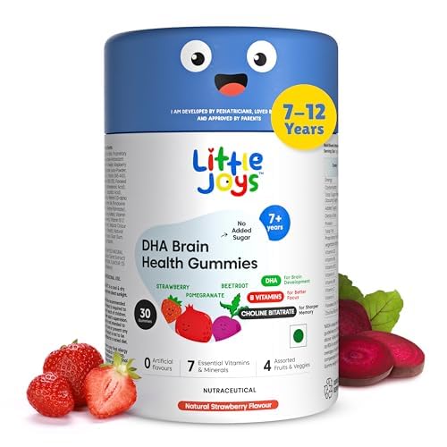 [BRSROAT6DIPREHL7] Little Joys DHA Brain Health Gummies For Kids | 7-12 years | 30 Day Pack | Improved Concentration, Mood & Sleep | Packed With 8 Vitamins & Minerals | Multivitamin Gummies For Kids With No Added Sugar
