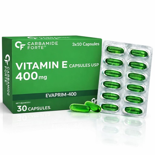[BRSRGGQPCR4AYFLV] Carbamide Forte 400 mg Vitamin E Capsules for Face and Hair | 100% Natural Vitamin E Supplement with VitaminE Oil | Paraben Free - 30 Capsules