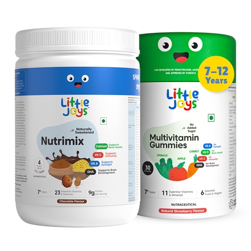 [BRSROEIZAVYBSYDA] Little Joys Immunity Boosting Kit | 7-12 years | For Better Immunity & Strength | With Ragi, Bajra, Vitamin A, C, D3, B12, Zinc & DHA | With Nutrimix 350g & Multivitamin Gummies 30N