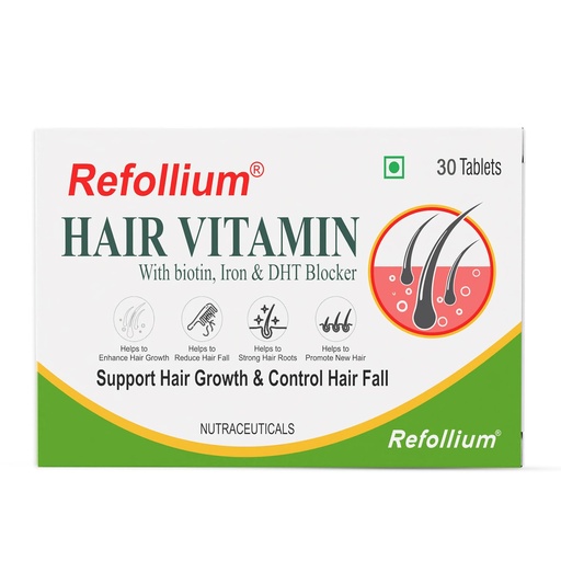 [BRSRGZARBMNQI3AU] Refollium Advance Hair Vitamins with DHT Blocker, Biotin, Iron, Omega & Folic Acid | Amino Acids for Hair Fall Control & Hair Growth | Supplements for Women & Men (30 Tablets)