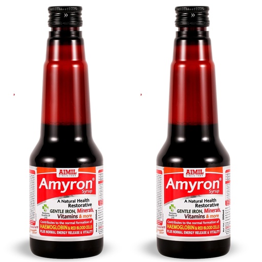 [BRSW2YI5AB7WEFD4] AIMIL Amyron Syrup – 200ml | Ayurvedic Iron Supplement for Men & Women | Enriched with Vitamins & Mineral Rich Herbs to Improve Hemoglobin Levels, Boost Platelets, and Reduce Tiredness & Fatigue (Pack of 2)
