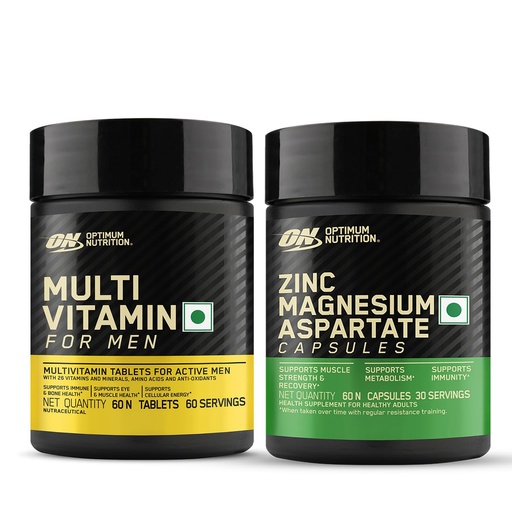 [BRSRAAQCDEOWGDQZ] OPTIMUM NUTRITION (ON) Multivitamin for MEN,60 Tablets, 26 Vitamins & Minerals and (ZMA) Zinc Magnesium Aspartate - 60 Capsules, 1 count