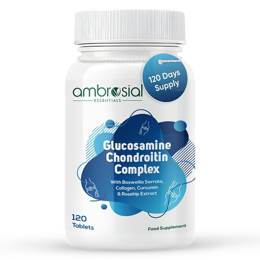 [BRSROAQ7BYJRUCDF] Ambrosial Glucosamine Chondroitin Joint Care Supplement with Curcumin, Collagen, Boswellia & Rosehip Extracts | High Strength Glucosamine Chondroitin for High Mobility & Flexibility | 120 Tablets